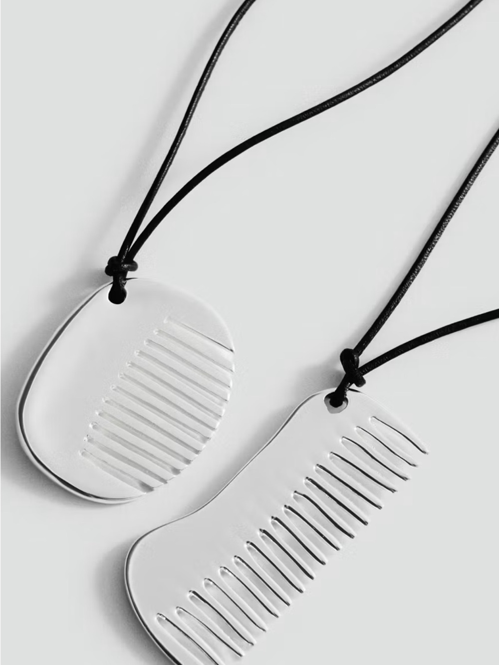 Mango Silver Scalp Comb Pendant Necklaces with Black Cord